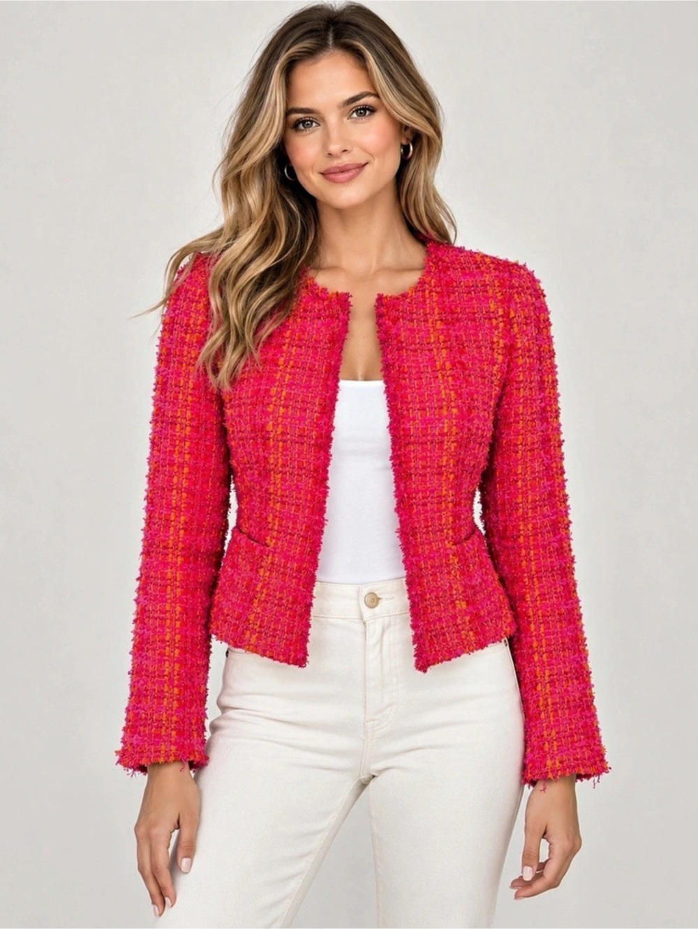 Drew Tweed Zip Jacket in Pink & Orange Size XS Made in USA